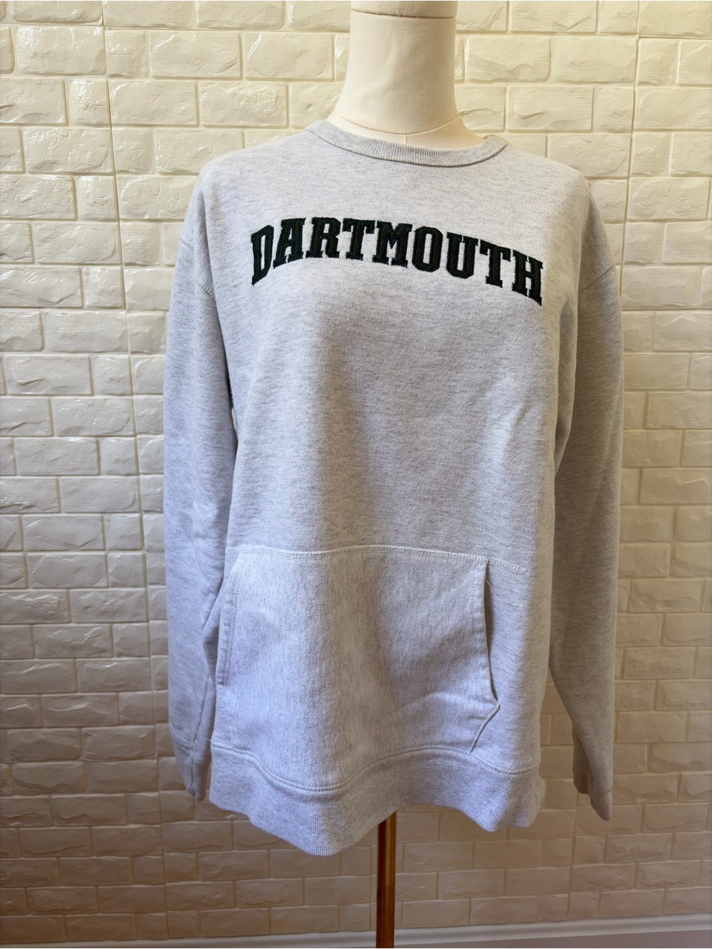 League Light Gray Crewneck Sweatshirt with Green Dartmouth Embroidered Logo